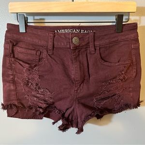 American Eagle Maroon Hi Rise Shortie Short Shorts